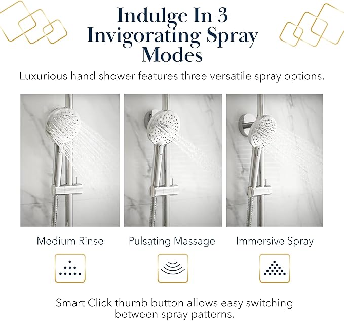 BATH ROYALE Rain Shower Head & Detachable Handheld Spray Combo, Easy Install & 3 Spray Modes, Chrome