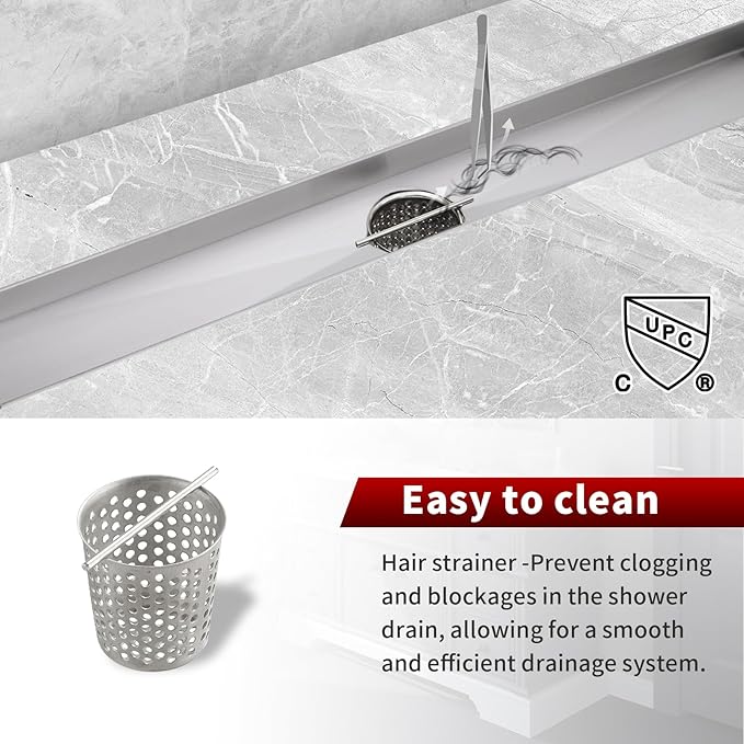 Sharp-tec Linear Shower Drain, 24 inch Shower Drain with Removable Pattern Cover, Brushed Nickel 304 Stainless Steel Rectangle Floor Drain, Adjustable Feet and Hair Strainer Included (Model 101)