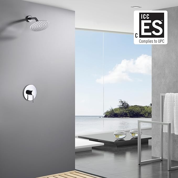 SUMERAIN Bathroom Shower Faucet with Valve, 8 Inch Rain Shower Head and Faucet Set Single Handle, Chrome Finish