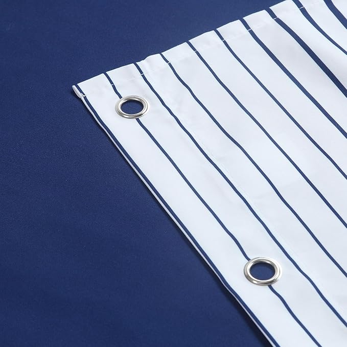 Extra Long Blue Shower Curtain, Modern Navy Blue and White Gradient Horizontal Stripe Waterproof Polyester Shower Curtains for Bathroom, 72x84 Inches