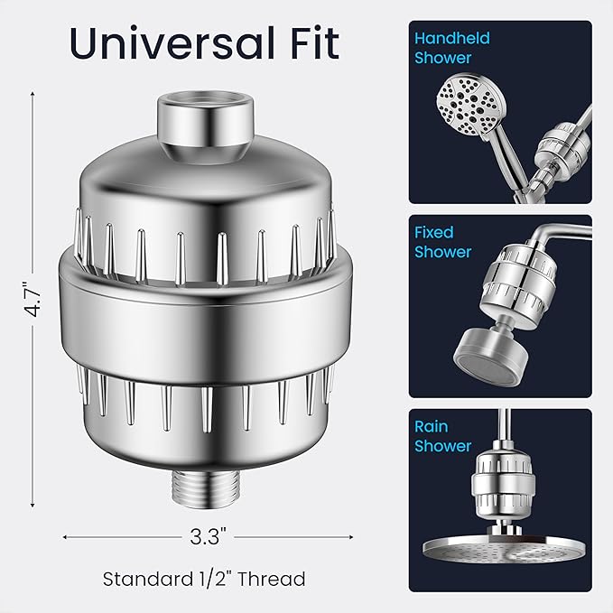 LAIFsolutions Turbo Shower Filter with Rotating Impeller & KDF – High-Pressure, Chlorine Removal, Universal Fit, Easy Install – Hard Water Softener for Hair & Skin Care (Shower Filter)