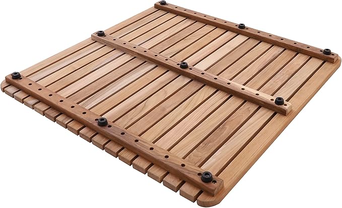 Nordic Style Premium Teak Shower and Bath Mat for Indoor and Outdoor Use - Non-Slip Wooden Platform for Spa, Sauna, Pool, Hot Tub - Flooring Decor and Protector (24" x 24", Natural Finish)