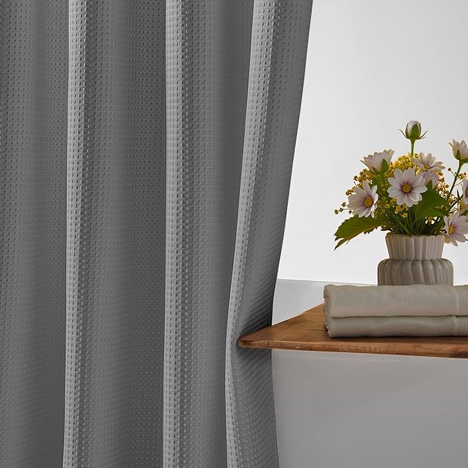 River Dream Stall Heavyweight No Hooks Required Dotted Waffle Weave Shower Curtain with Snap in Liner - 36W x 74H,Hotel Grade,Spa Like Bath Curtain,Gray