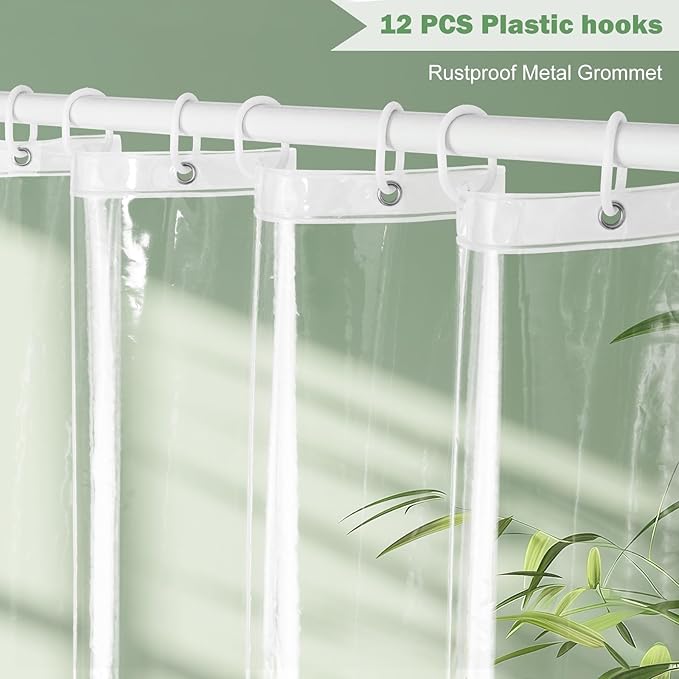 UFRIDAY Clear Shower Curtain Liner, PEVA Bathroom Curtain Liner with 5 Magnets, Waterproof Transparent Curtain for Bathroomfor Home or Hotel, 72 x 72 Inches