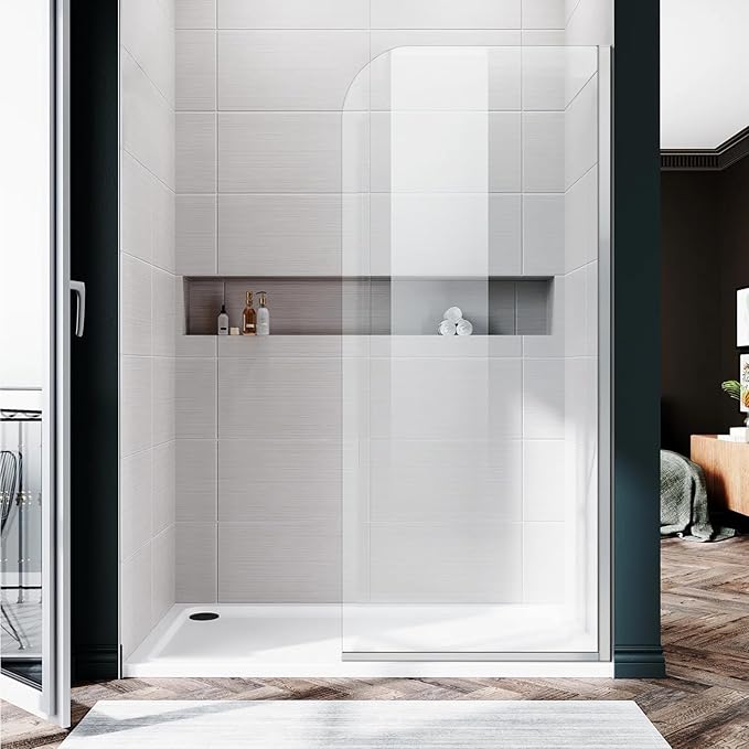 Glass Shower Panel, 36" W x 76" H Semi-Framed Fixed Shower Panel in Silver with 5/16"(8mm) Clear Tempered Glass Door, Simple Shower Door Panel for Bathroom