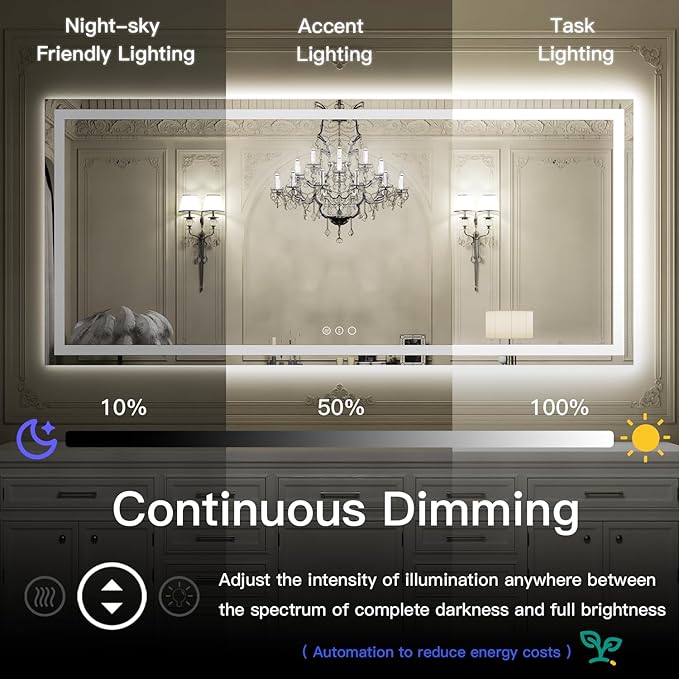 ISKM 55'' x 40'' LED Mirror for Bathroom Lighted Vanity Mirror for Wall Front Lights + Backlit LED Bathroom Mirror Anti-Fog Tempered Glass ETL Listed