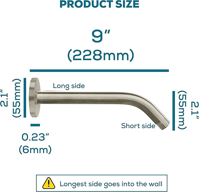 SparkPod 9 Inch Shower Arm with Flange - Solid Stainless Steel Shower Head Extension Arm, Wall-Mounted for Fixed & Handheld Showerheads - Teflon Tape Included (Tall 9", Elegant Brushed Nickel)