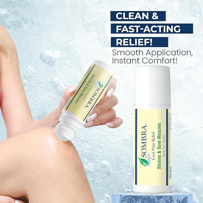 Sombra Cool Pain Relief Gel Cold Pain Relief for Swelling, Growing Pains, Soreness, Post-Workout, Vegan Formula Free of Artificial Fragrances, Dyes, NSAID, Wax, Petroleum, Alcohol - 3oz Roll-On