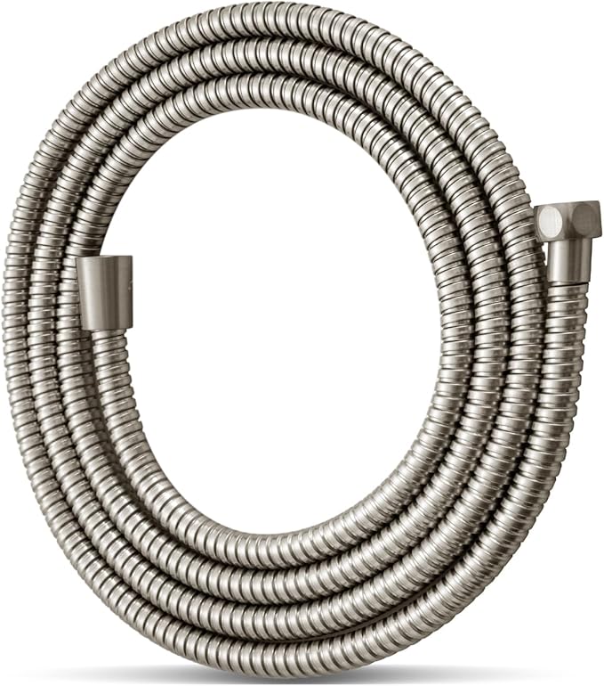 OFFO Shower Hose, 120 in Brushed Nickel Kink Free Stainless Steel Shower Hose Attachment Electroplating Handheld Head Flex Hoses Extension with Brass Insert & Nut for Pet Bathing Cleaning