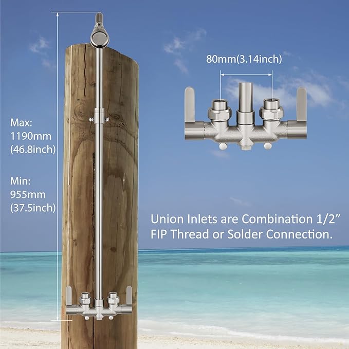 Aolemi Outdoor Shower Fixtures Outdoor Shower Kit Faucet System 3 Inch Center 2 Handle Exposed Shower with Brass Mix Valve with Adjustable Bar Pipe Upward Brushed Nickel