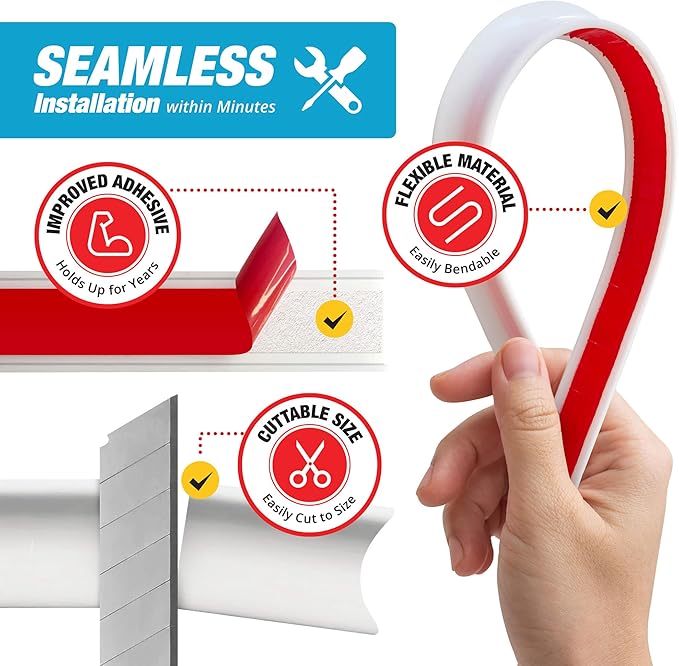 Shower Threshold Water Dam Barrier 105" - White Collapsible Shower Water Blocker - Guard for Walk in Shower - Water Guard Stopper for Floor - Shower Door Water Blocker by Hippo Dam