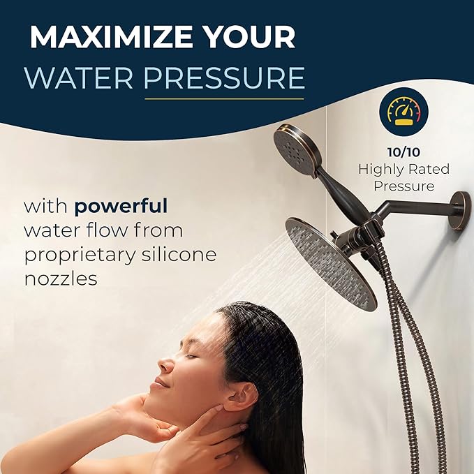HammerHead Showers Dual Shower Head Combo, 8-Inch Rainfall & 3-Flow Handheld, Oil Rubbed Bronze, 2.5 GPM