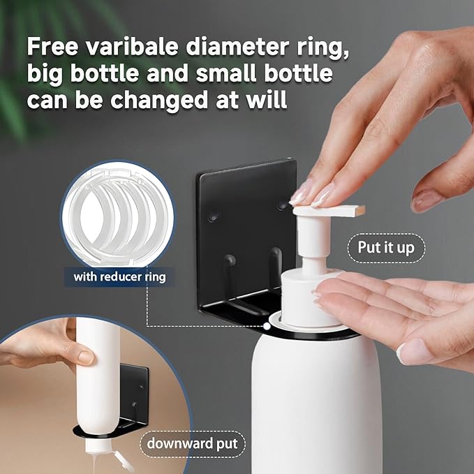 4Pcs Shampoo Bottle Dispenser Holder Wall Mount Bottle Holder Hand Soap/Lotion/Detergent/Shower Gel Container Dispenser Holder for Kitchen Bathroom Toilet (2pcs Black)