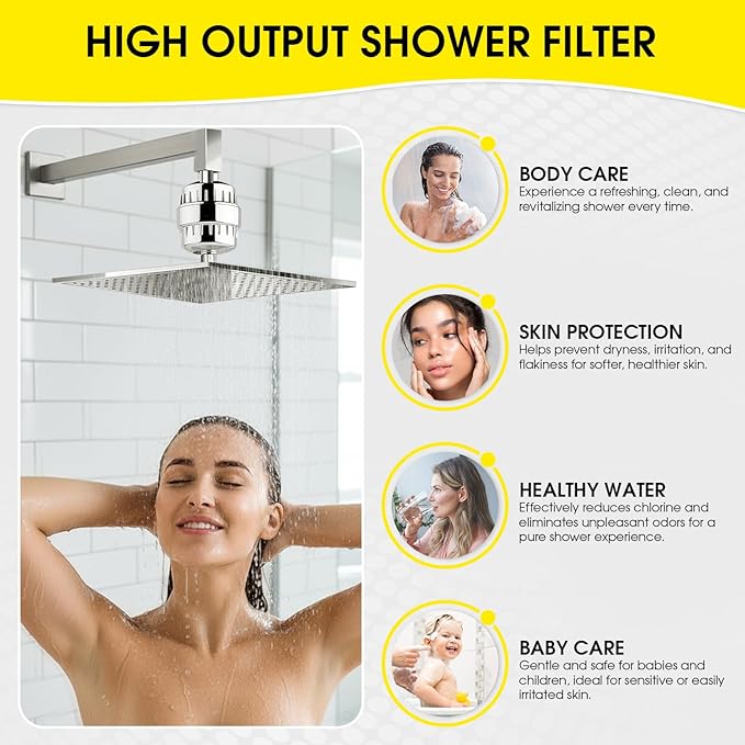 Shower Head Filter for Hard Water | 20-Stage High Output Shower Filter | Removes Chlorine and Fluoride to Help Reduce Dry Skin, Dandruff, and Hair Damage