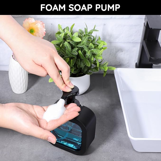 Segbeauty 10.1oz Black Foaming Soap Dispenser for Bathroom, 3pcs 300ml Empty Square Refillable Dish Soap Dispenser for Kitchen Sink Cleaning, Plastic Shampoo Shower Pump Bottles Dispenser with Labels