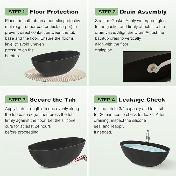 59" Premium Solid Surface Free Standing Bathtub, Oval Stone Resin Tub with Overflow and Pop-up Drain, Matte Dark Grey