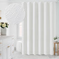 MitoVilla White Modern Fabric Shower Curtain, Farmhouse Waves Cloth Shower Curtains for Neutral Hotel Bathroom Decor, 3D Geometric Embossed Textured, Waterproof & Wrinkle Resistant, 72 x 72
