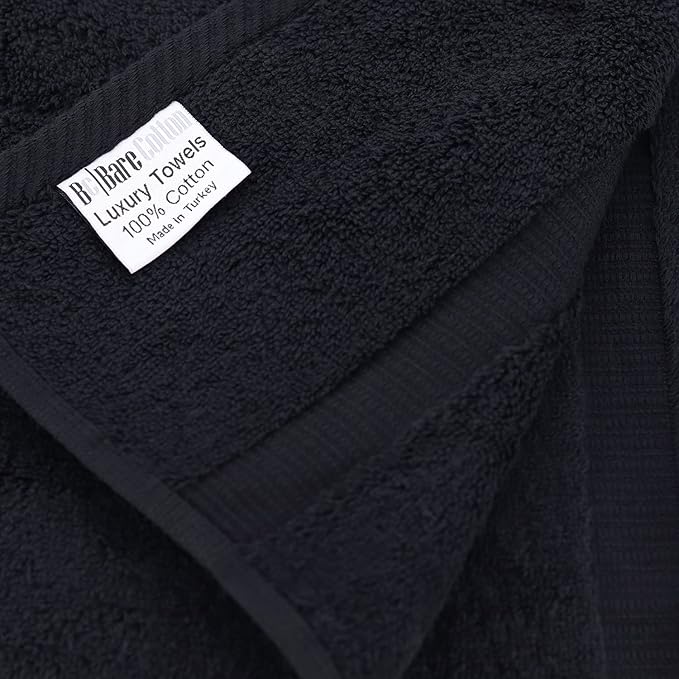 Luxury Hotel & Spa Quality, Quick Dry 100% Turkish Cotton 700 GSM, Eco Friendly Towel, for Bathroom, Gymand Kitchen Dobby Border Soft Hand Towel Set 16 X 30, Black, Hand Towels - Set of 6
