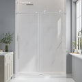 Frameless Glass Shower Door, 43-48" W x 76" H Sliding Frameless Shower Door, 1/4''(6mm) SGCC Tempered Glass, Explosion-Proof Film Nano Coating, Stainless Steel Hardware, Brushed Nickel