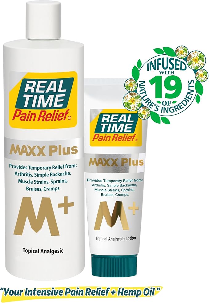 Real Time Pain Relief MAXX Plus - 3oz Tube | Intensive Formula with 19 Natural Ingredients Including Hemp Oil | Fast-Acting Relief for Muscle Pain, Arthritis, Backaches, and More