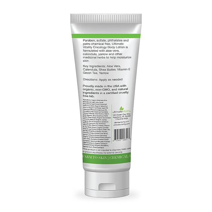 UltimateVitality Oncology Cream for Chemo Patients - Natural Organic Chemo Lotion, Paraben and Pthalate Free Moisturizing Lotion for Sensitive and Irritated Skin - 6 Ounces