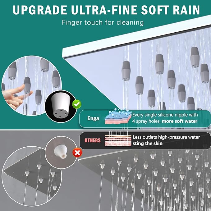 Enga Shower Faucet Set, Dual Shower Head System with Body Jets, 10" & 6" Rain Showerheads with 4 Jets, 2 in 1 Handheld Spray, 4 Way Shower Diverter, Chrome