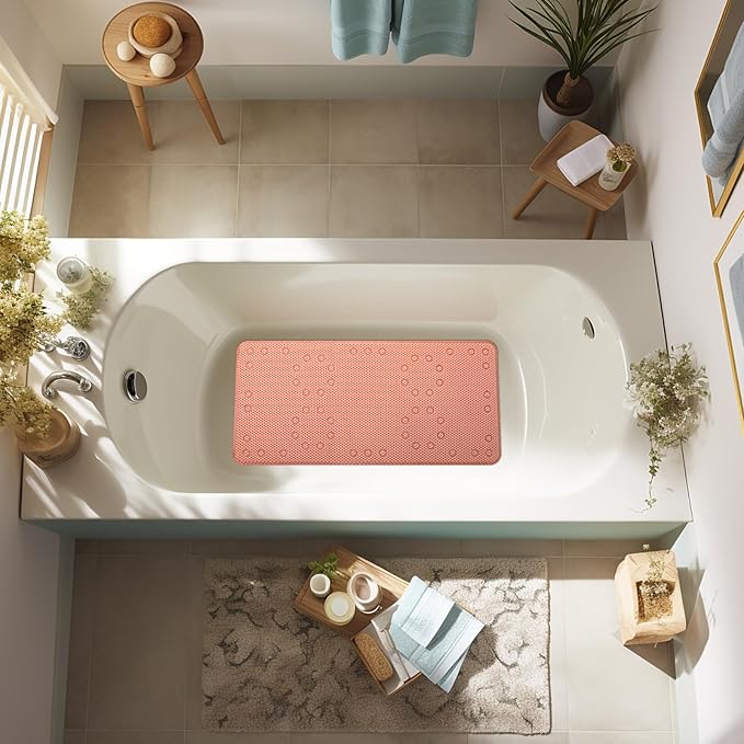 Bathtub Mat Non Slip 36” X 17” Shower Mat Soft Foam Bath Mats for Bathroom Tub, Bathtub Mat with Drain Holes, Suction Cups, Shower Mat Non Slip (Orange, 36'' x 17'')