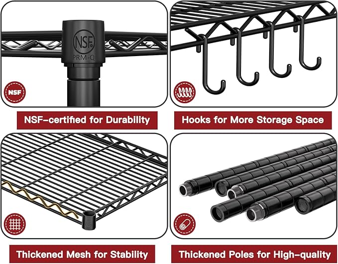 PrimeZone 3 Packs 36" W x 16" D x 79" H Wire Storage Shelves with Wheels, 5 Tier NSF Certified Heavy Duty Adjustable Kitchen Shelving Unit, Pantry Organizer Rack Rolling Metal Shelf for Garage Closet