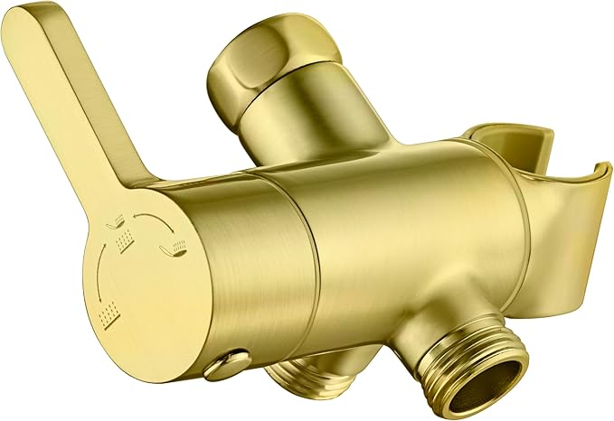 3 Way Shower Diverter Valve with Hand Shower Holder, G1/2 Shower Head Splitter, Shower Arm Diverter (Gold)