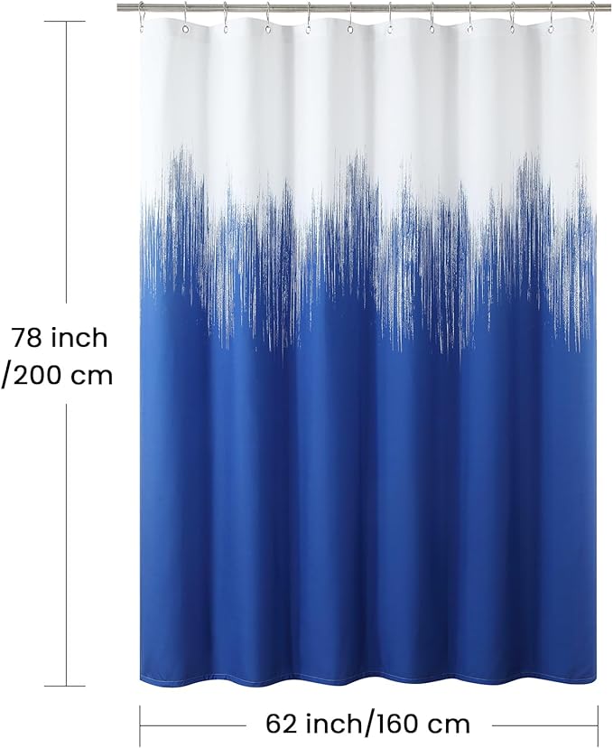 Long Fabric Shower Curtain, Royal Blue Microfiber Cloth Shower Curtains for Bathroom, Modern Waterproof Bathroom Curtains, 62" W x 78" H