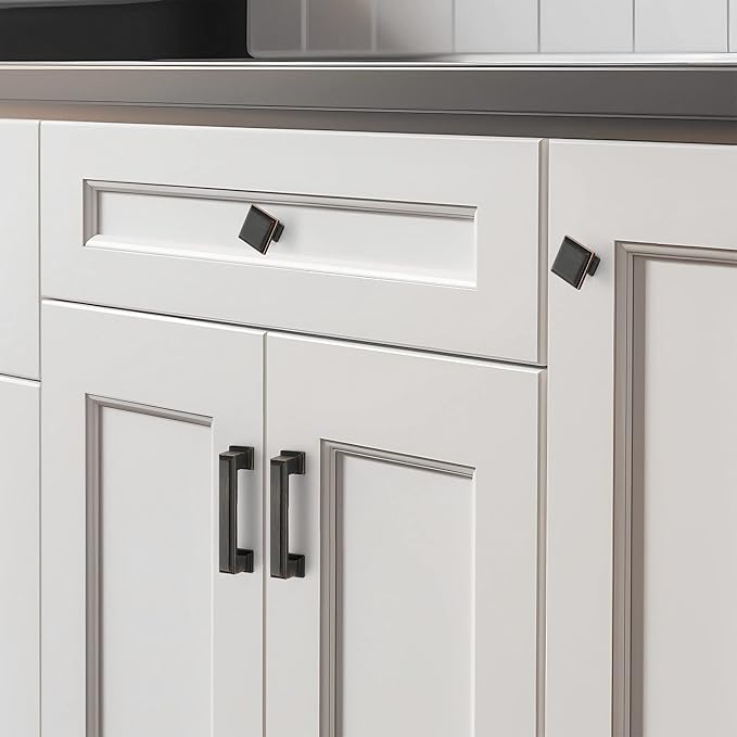 Ravinte Hardware 5 Pack Kitchen Cabinet Pulls Square Drawer Single Hole Handles Oil Rubbed Bronze for Cupboard Gold Dresser Solid
