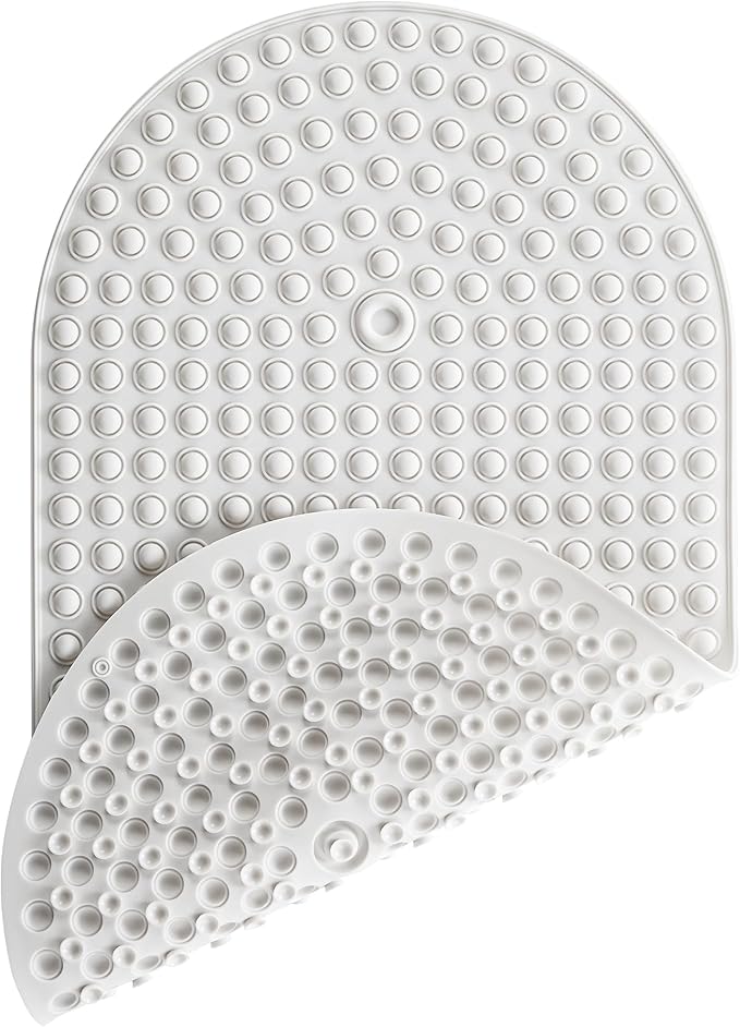 Silicone Bath Mat for Tub Non Slip, Bubble Massage Anti Slip Shower Mat with 27 x 15 Inches for Easy Storage, Washable Bathtub Floor Mats for All Ages, White, Oval