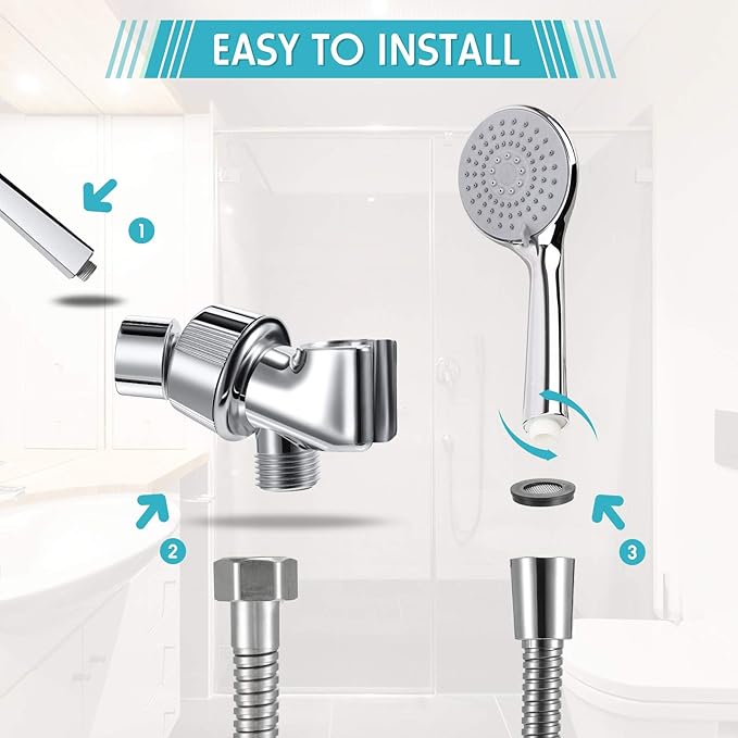 Mimorou 79 Inch Stainless Steel Shower Hose with Adjustable Shower Arm Holder and Head Replacement (Silver)
