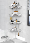 4-Tier Shower Caddy/Shower Organizer - Corner Standing Tension Pole Adjustable 25-114.2 inches Built in 2 Soap Holder Rustproof Silver Finish