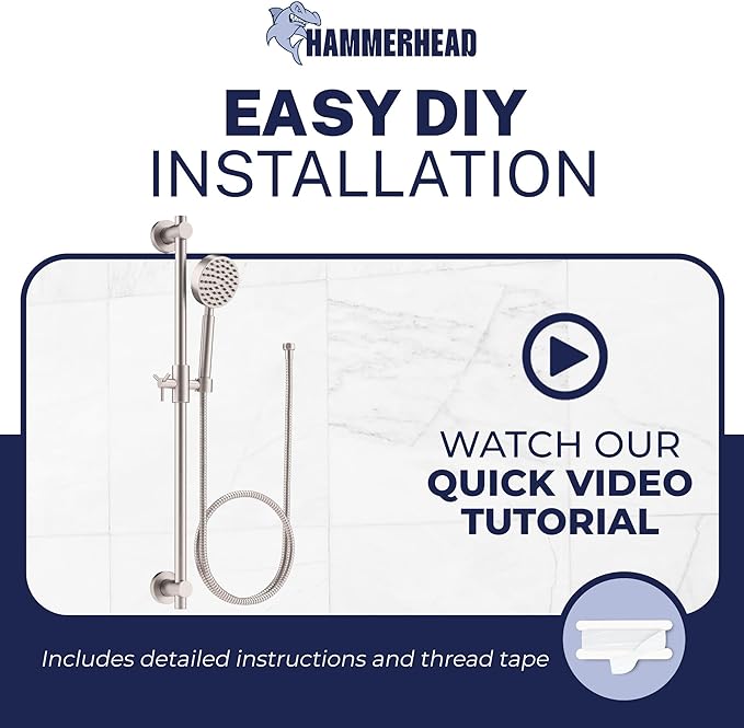 HammerHead Showers® SOLID METAL 27.5 Inch Shower Slide Bar Set and Handheld Shower Head with Hose — BRUSHED NICKEL — 1.75 GPM Low Flow Spray Wand — Easily Adjust Height & Angle of Handshower