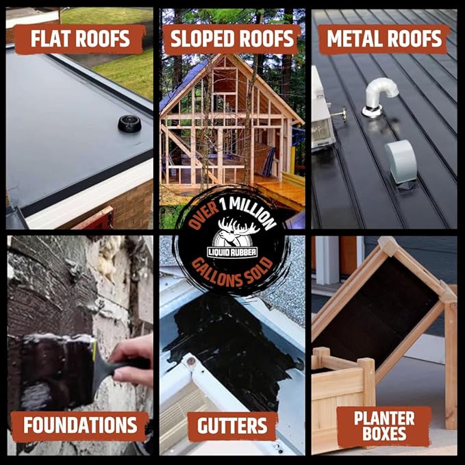Liquid Rubber Waterproof Sealant – DIY Leak Repair Coating for Flat, Metal & Low Slope Roofs, Foundations, Gutters & More – Flexible Protective Membrane - Black - 2.5 Gallon