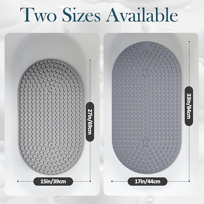 Silicone Push Pop Bath Mat with 391 Suction Cups,33x17.3 Inch Non-Slip Tub Mat for Adults, Superior to Foldable Mats for Safety & Stability with Drain Holes, Gray Thickend Soft Shower Mat