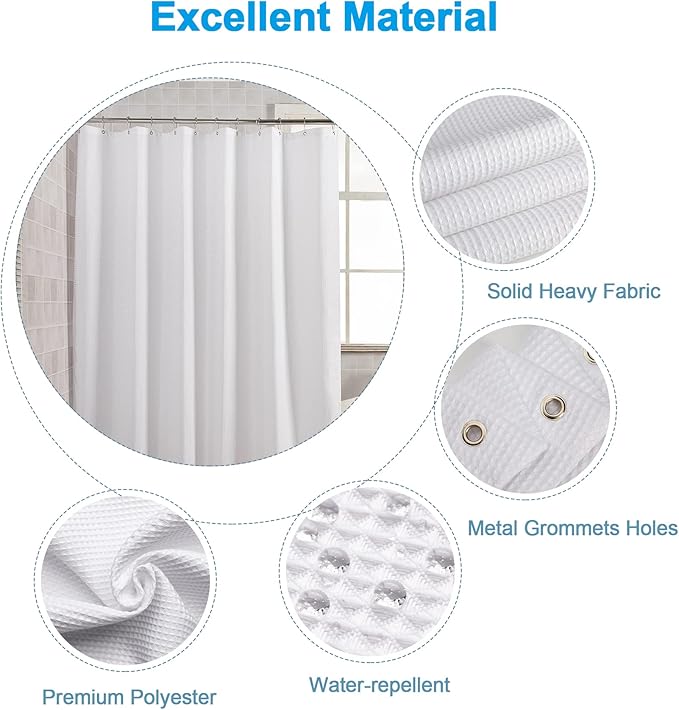 AmazerBath 78 Inch Shower Curtain Fabric, Waffle Shower Curtain 72x78 Inches, Long Shower Curtain White Heavy Duty Hotel Quality Bathroom Shower Curtains