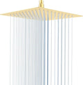 10 Inch Rain Shower Head, Square Rainfall & High Pressure, 304 Stainless Steel, 1/16" Ultra Thin, Waterfall Full Body Coverage with Silicone Nozzle, Brushed Gold