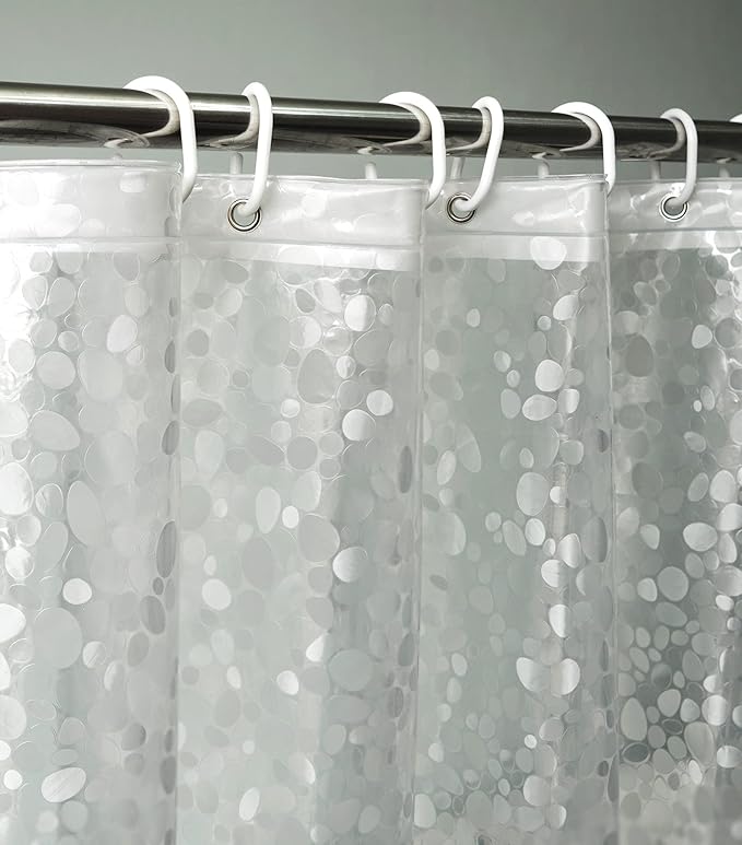 AooHome 48x72 Inch Stall Size Shower Curtain Liner, EVA Shower Curtain 3D Pebble Pattern Narrow Shower Liner, Heavy Duty, Water Repellent, Semi Transparent