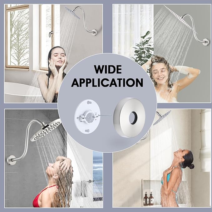 Shower Head Arm 10 Inch Brushed Nickel, RAINREVIVE S Shaped Shower Head Extender Arm with Flange