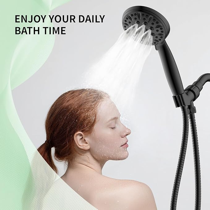 Matte Black Shower Head, 6 Spray Modes Handheld Showerhead, High Pressure Shower Head with 59 Inch Stainless Steel Hose and Adjustable Showerhead Holder