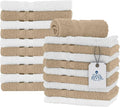 DAN RIVER 100% Cotton Washcloths 20 Pack Premium Quality Face and Body Cloth, Quick Dry Essential Towels for Bathroom, Hand, Kitchen & Cleaning, Baby Washcloths | 11X11 in | 400 GSM | Tan + White