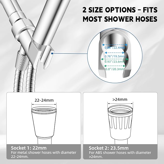 Hibbent Universal All Metal Handheld Shower Head Holder, Adjustable Solid Brass Shower Wand Holder, 2 Size Shower Bracket Holes for Bathroom, Fits All Handheld Showerhead Hoses & Shower Arm, Chrome