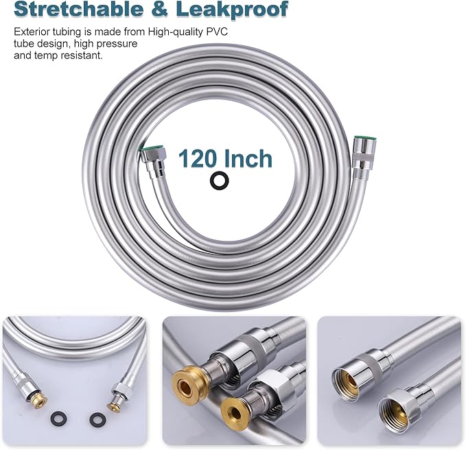 Aleasha Shower Hose, 120 Inches Extra Long Shower Head Hose Extension for Bathing Toilet Cleaning Dogs Bathing Chrome Handheld Shower Hose…