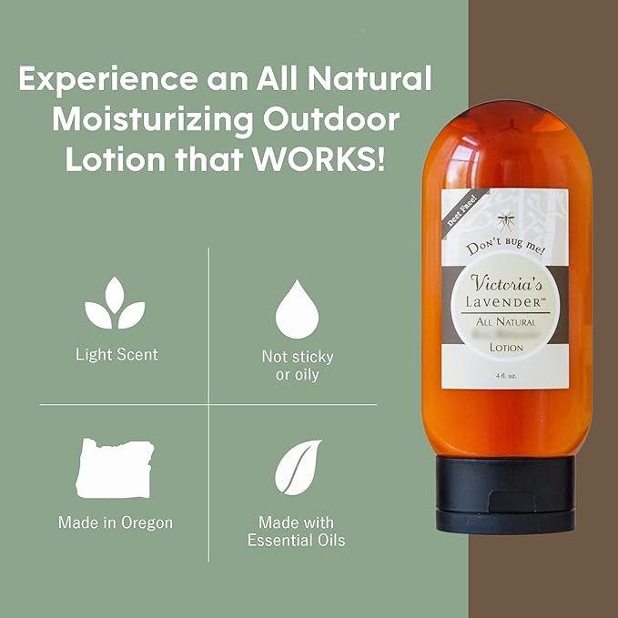 Victoria's Lavender “Don’t Bug Me” Insect Spray & Body Lotion - DEET-Free Plant-Based with Essential Oils & Aloe Vera, Travel-Friendly Skin Protection - 4 oz Each