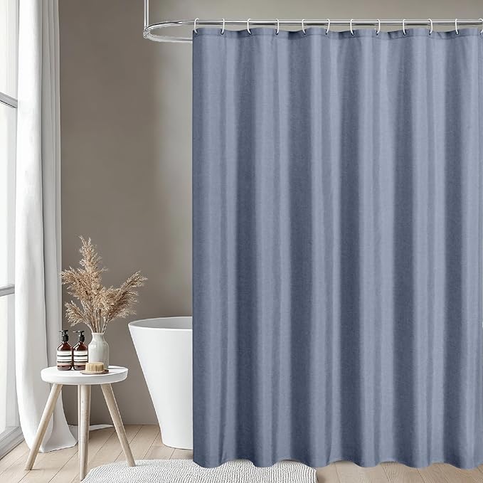 2-in-1 Waterproof Extra Long Fabric Shower Curtain or Liner,Linen Textured,84 Inch Breathable TPU & Washable Bathroom Shower Curtain Set with 12 Plastic Hooks,Modern,72"x84" Blue Gray