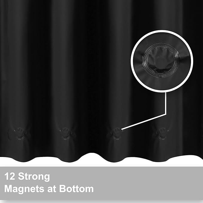 Barossa Design Clawfoot Tub Shower Curtain with 12 Magnets - 36 Metal Hooks Included, 180" W x 70" H Wrap Around, Waterproof PEVA Shower Liner for Bathroom, PVC Free, Metal Grommets - Black, 180x70