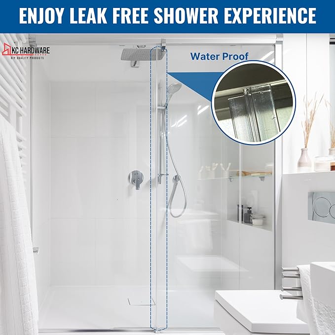KC Hardware 85 Inch Frameless Shower Door Side Seal Strip, H-Type Glass Shower Door Seal Strip (180 Degree) for 1/2 Inch(10-12mm) Thick Glass, Water Guard That Prevents leaks, Ultra Clear (Pack of 2)