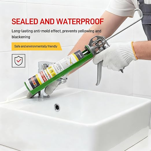 VGS 798 Professional Silicone Sealant Caulk 10.15 Oz Cartridge, 4 Pack - for Kitchen & Bathroom, White, 100% Waterproof Silicone Sealant,Shrink & Crack Proof